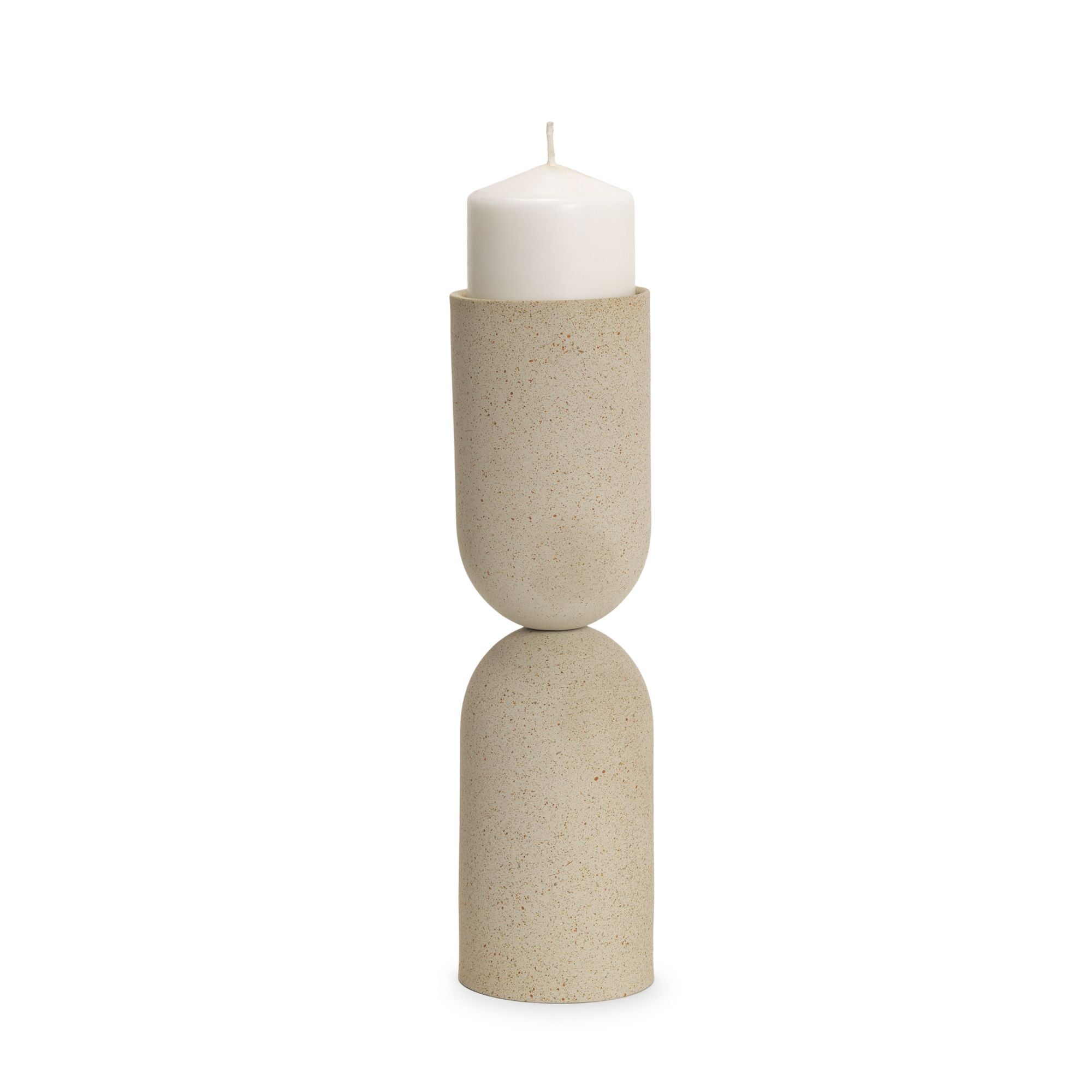 Mercana - Qamra Beige Textured Metal Pillar Candle Holder Candle Holder