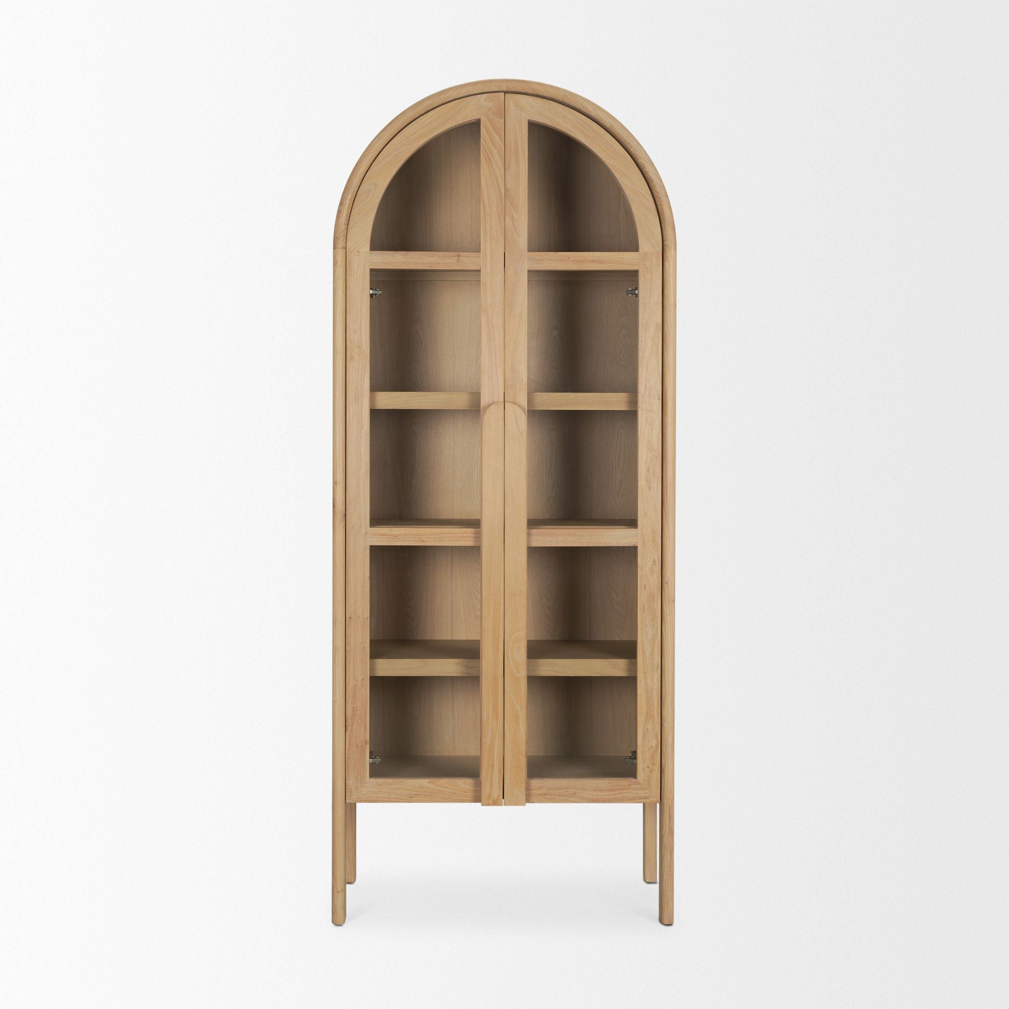 Mercana - Callum Light Brown Elm Wood with Glass Doors Arched Curio Cabinet