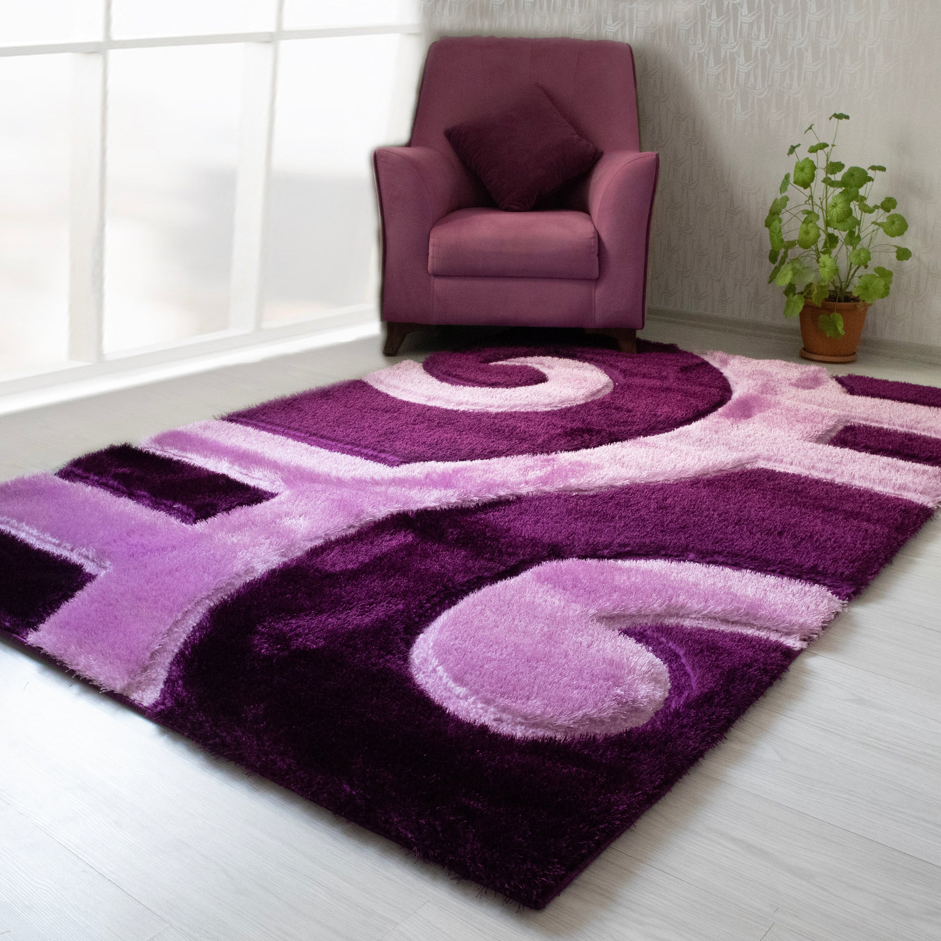Nova - 3D666 Shaggy Area Rug in Purple