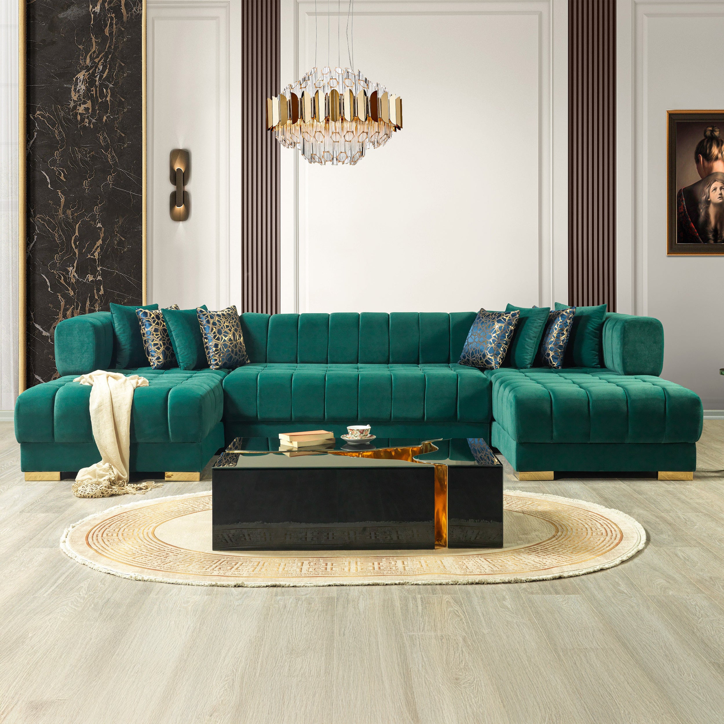 Nova - Ariana Green Velvet Double Chaise 138" Sectional