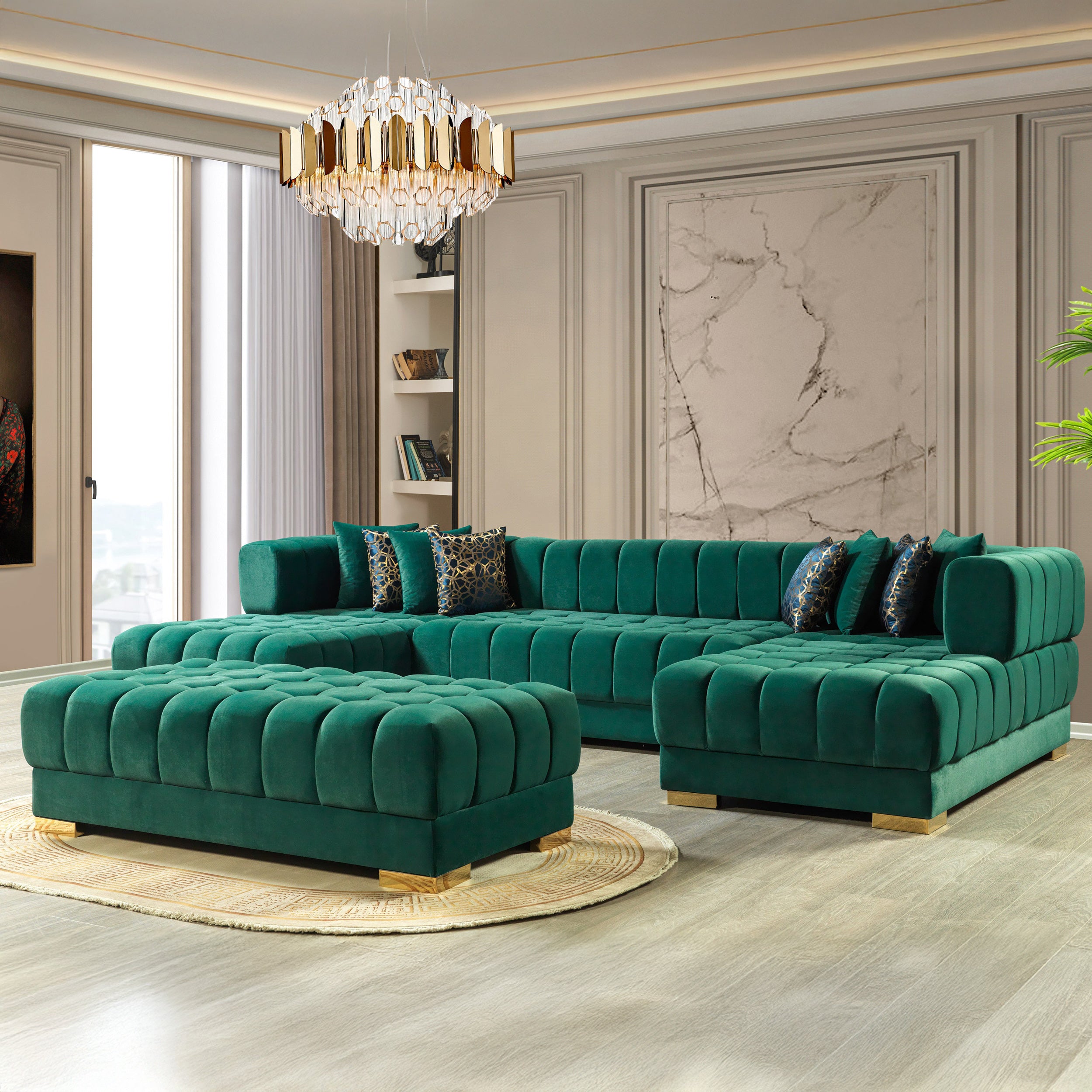 Nova - Ariana Green Velvet Double Chaise 138" Sectional