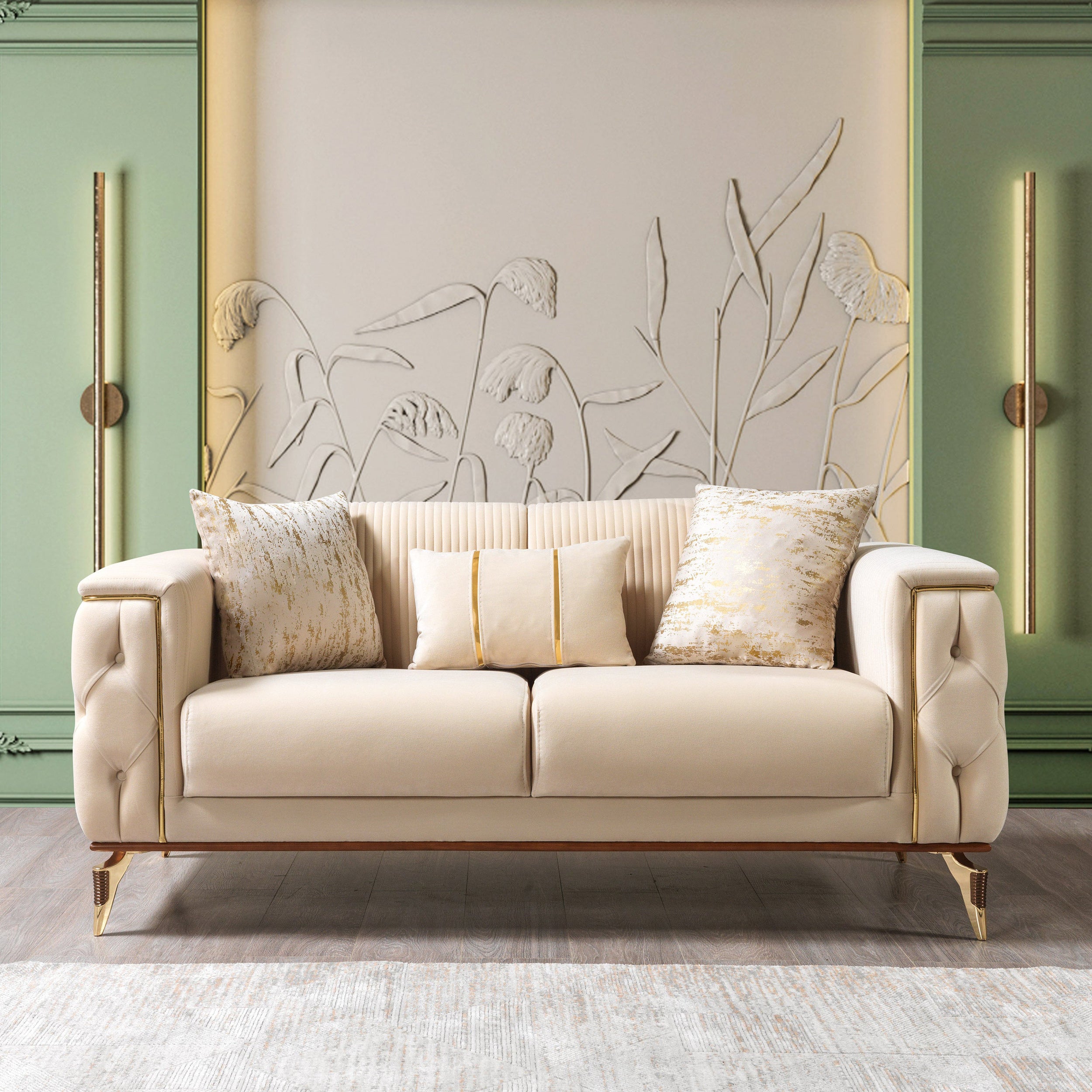 Nova - Belinda Ivory Velvet Sofa 89" & Loveseat 69"