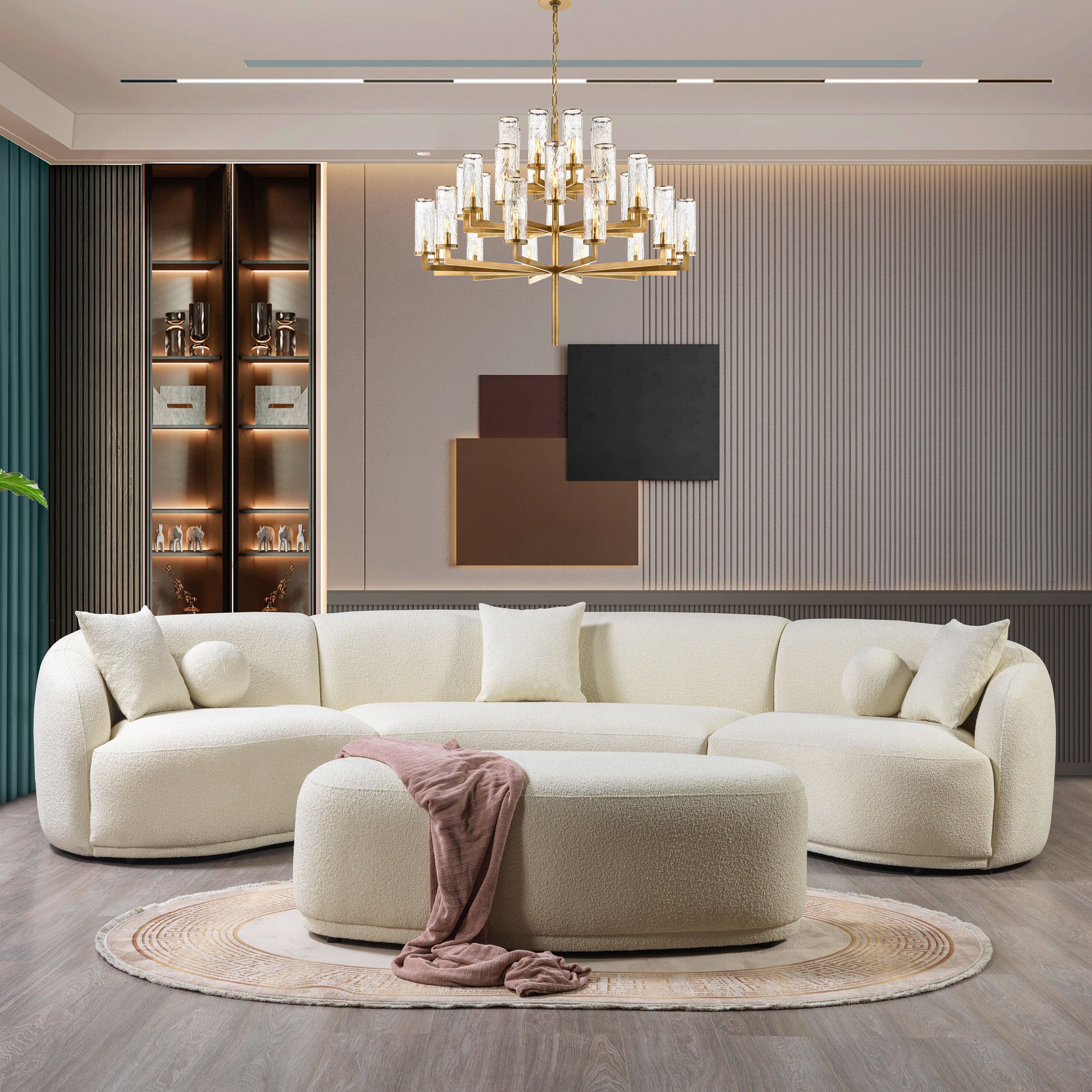 Nova - Bonita Ivory Boucle 3-Piece Curved Sectional