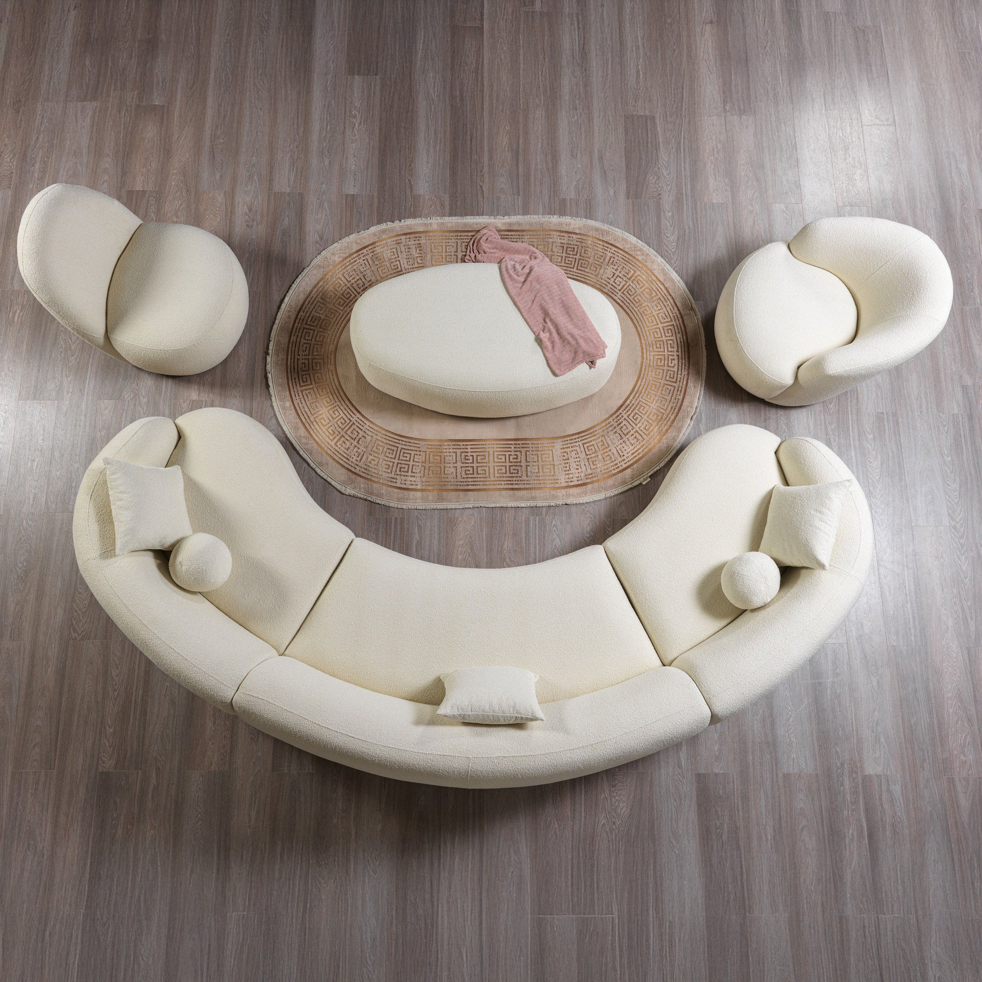 Nova - Bonita Ivory Boucle 3-Piece Curved Sectional