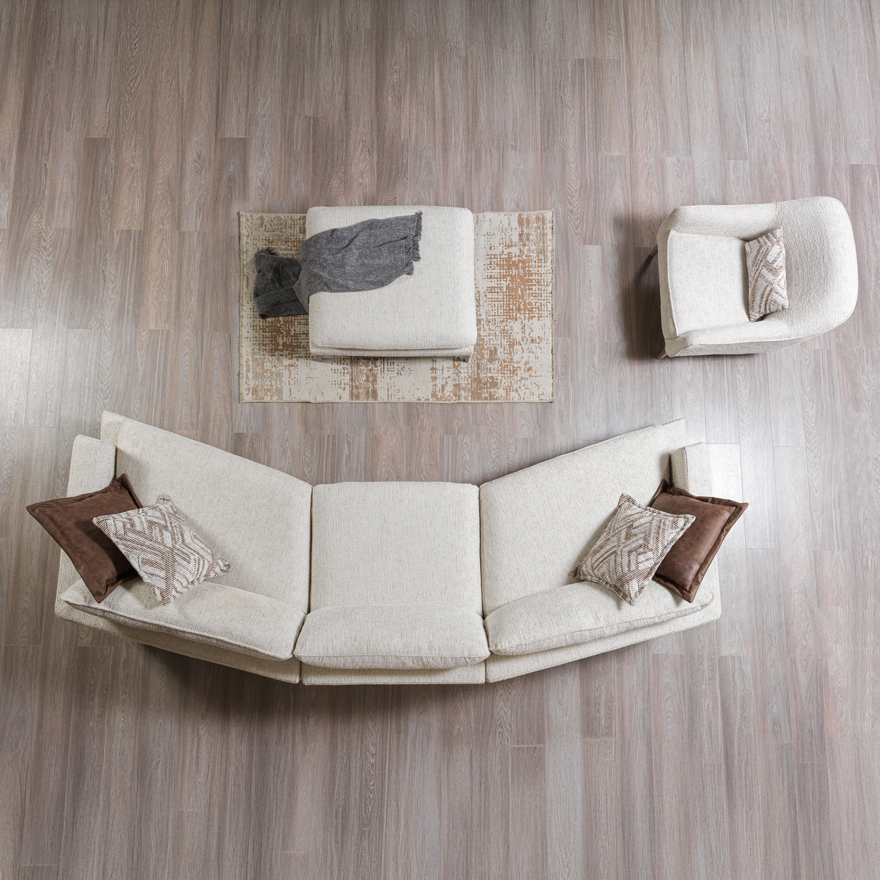 Nova - Dylan Ivory Linen 3-Piece Curved 126" Sectional with Ottoman
