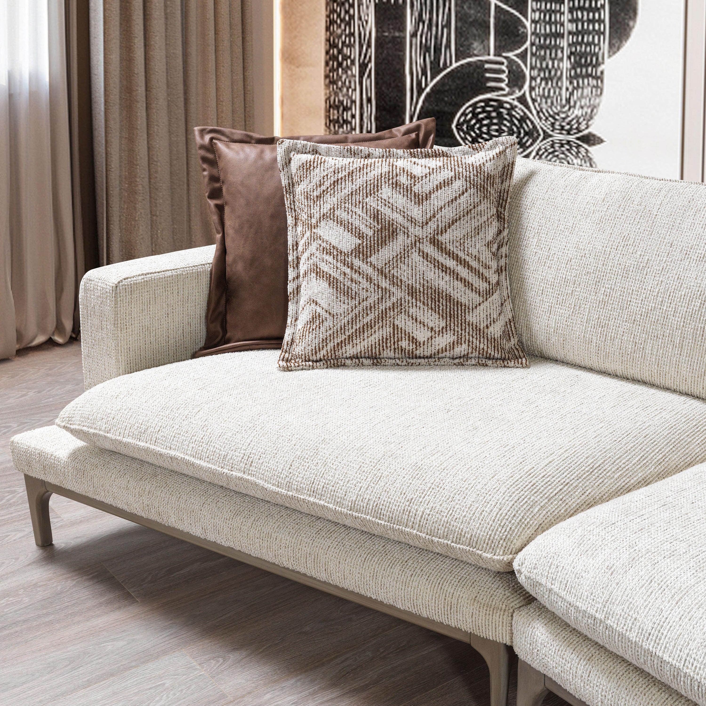 Nova - Dylan Ivory Linen 3-Piece Curved 126" Sectional with Ottoman