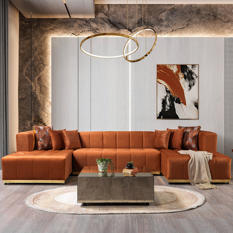 Nova - Elisha Orange Velvet Double Chaise 140" Sectional