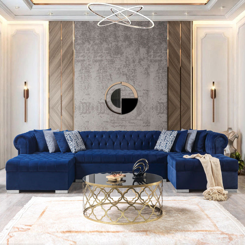Nova - Lauren Navy Velvet Double Chaise 136" Sectional
