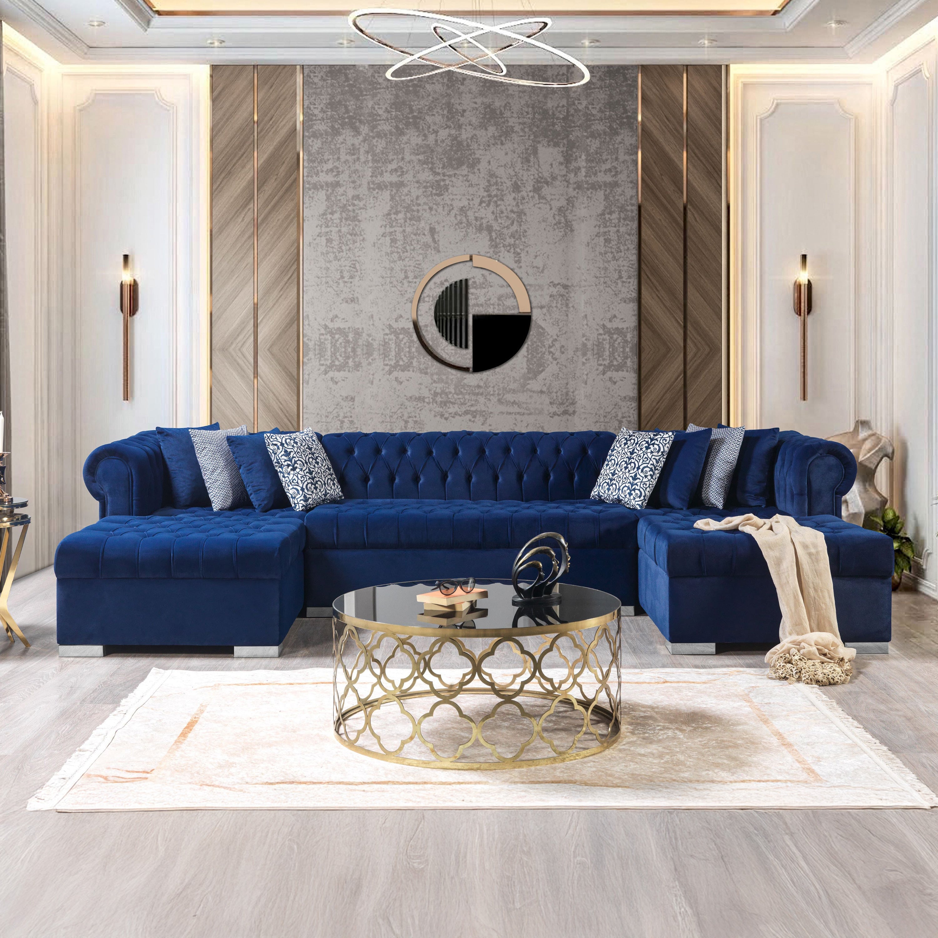Nova - Lauren Navy Velvet Double Chaise 136" Sectional