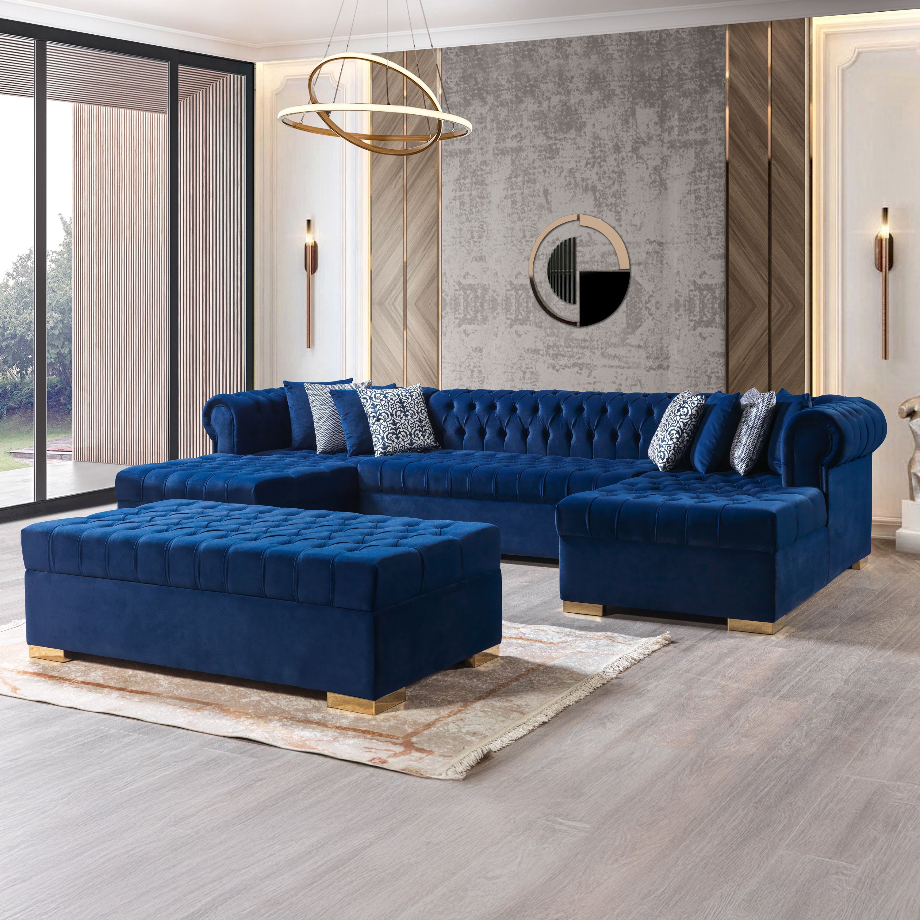 Nova - Lauren Navy Velvet Double Chaise 136" Sectional
