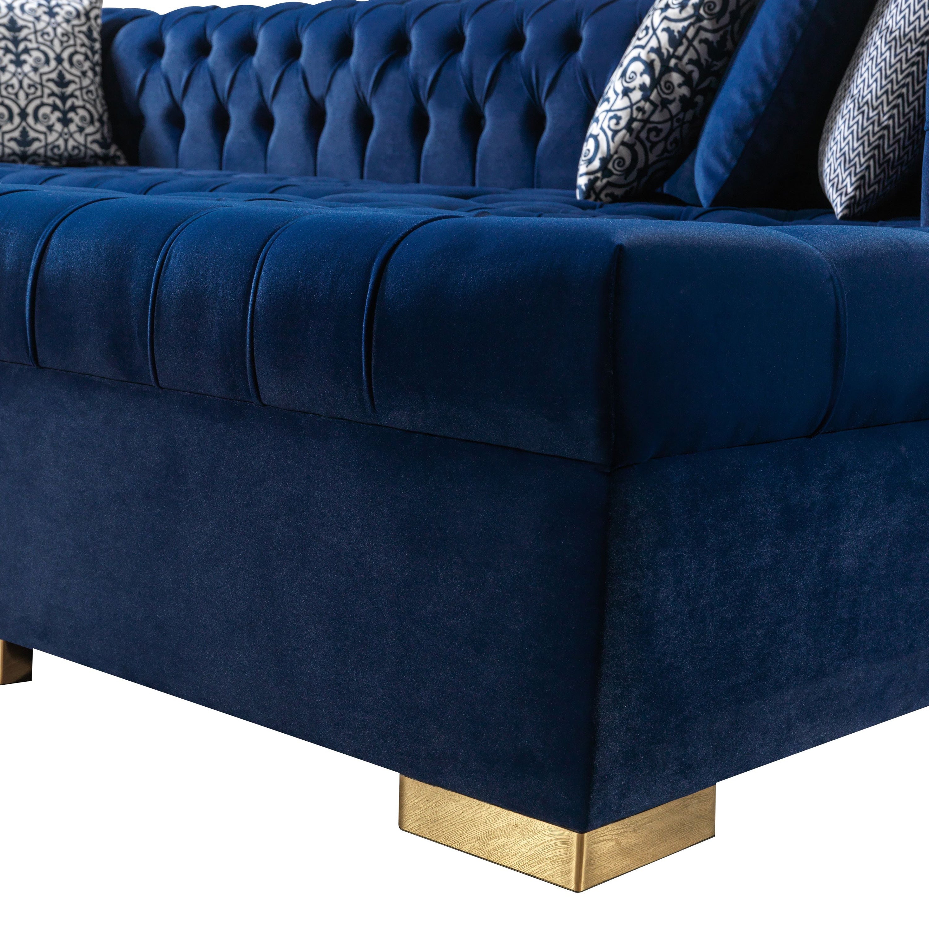 Nova - Lauren Navy Velvet Double Chaise 136" Sectional