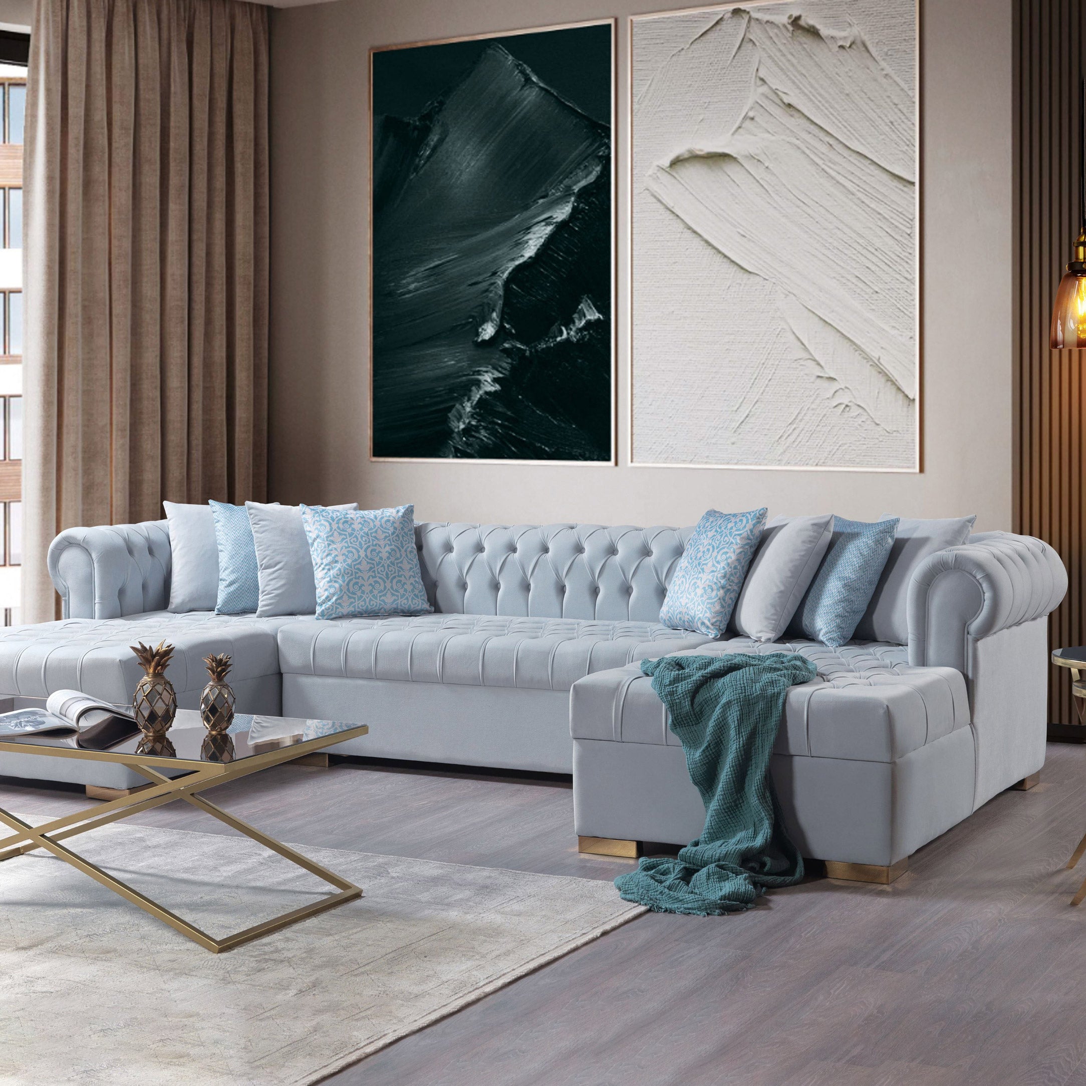Nova - Lauren Velvet Double Chaise Sectional