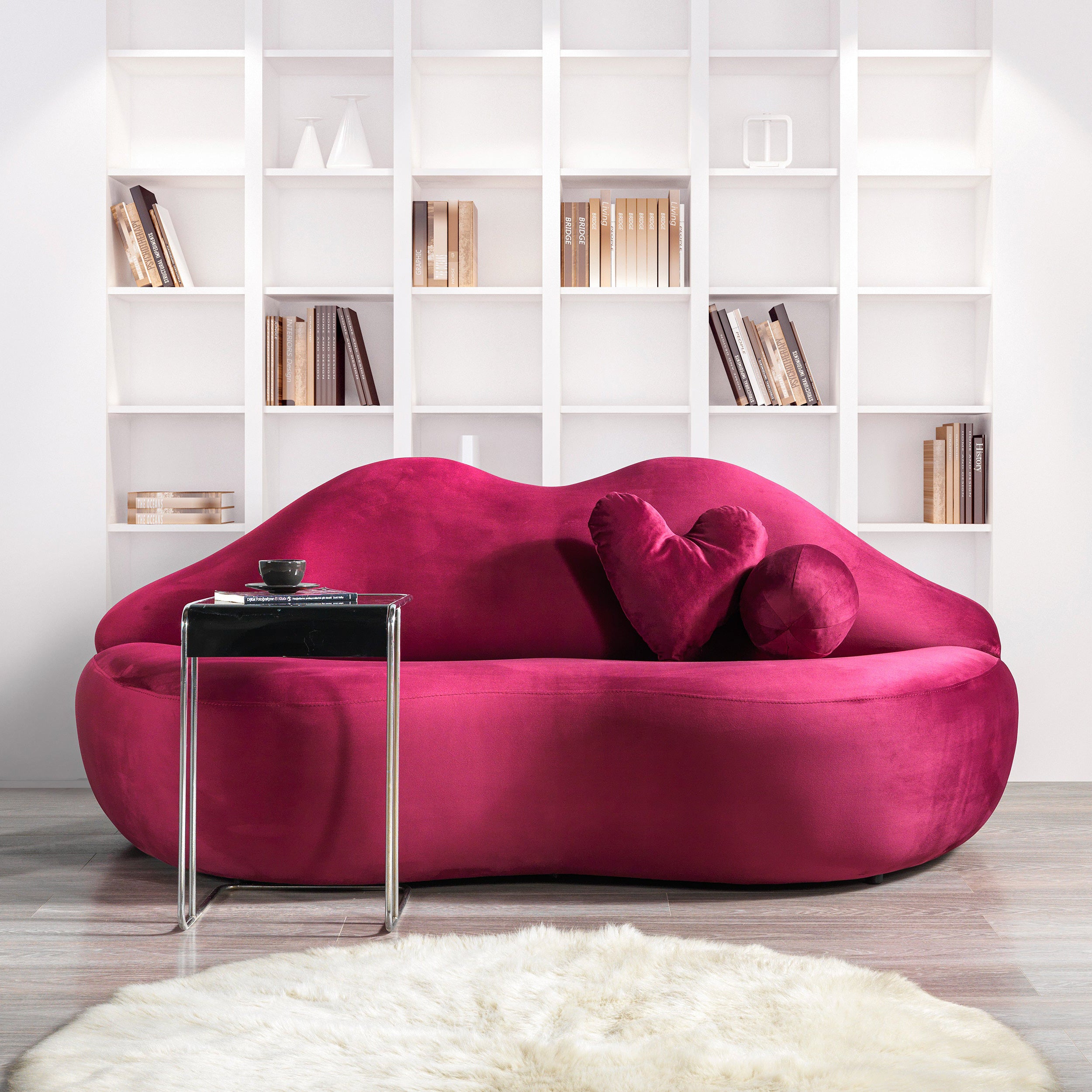 Nova - Lips Maroon Velvet Loveseat 81"