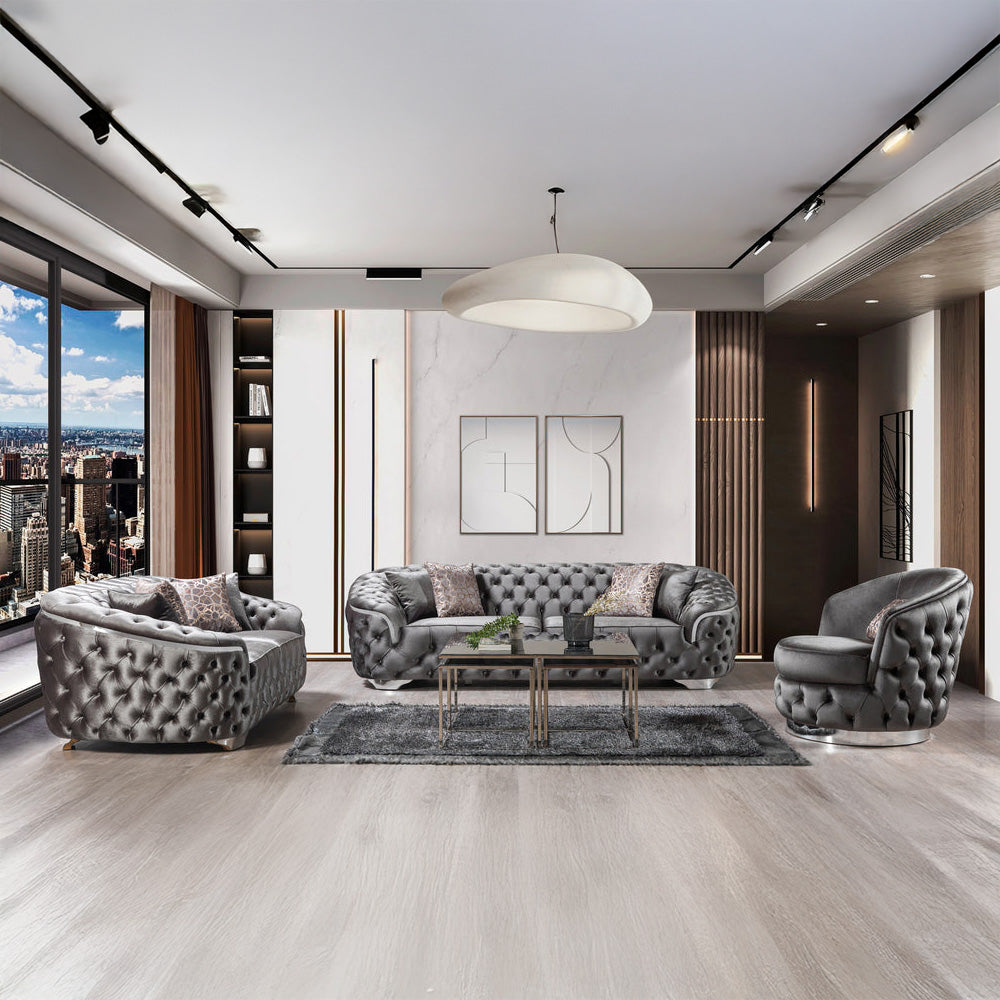 Nova - Lupino Gray Velvet Sofa 95" & Loveseat 82"