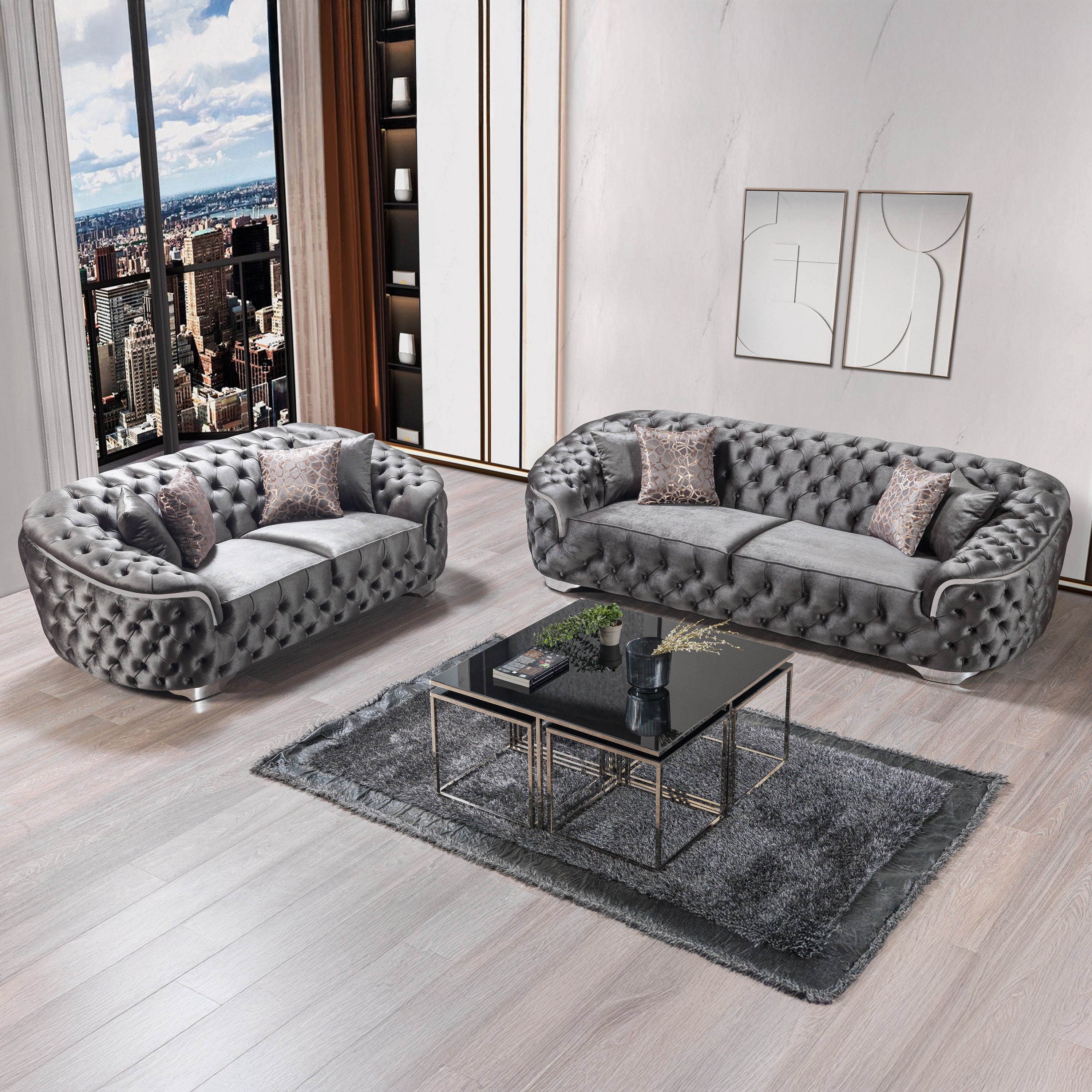 Nova - Lupino Gray Velvet Sofa 95" & Loveseat 82"