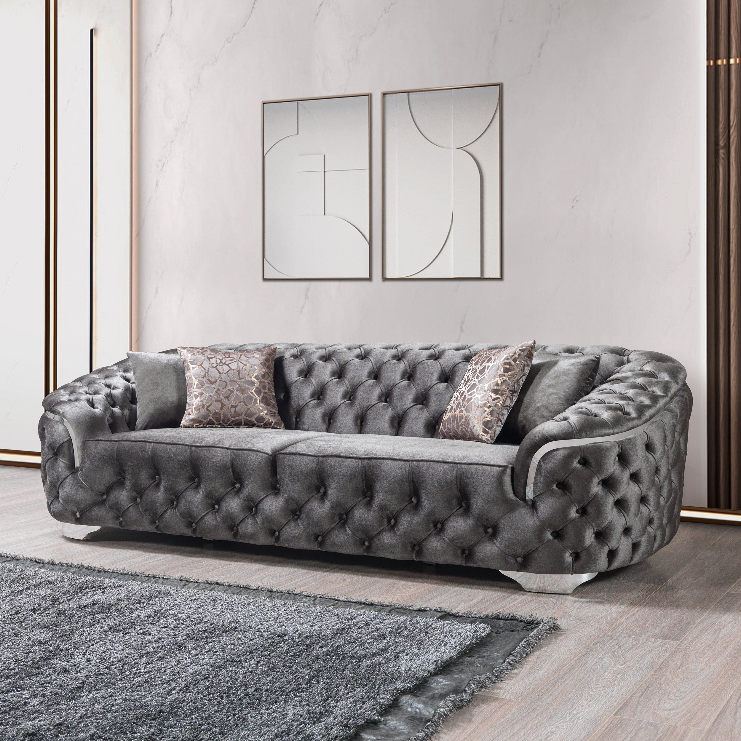 Nova - Lupino Gray Velvet Sofa 95" & Loveseat 82"