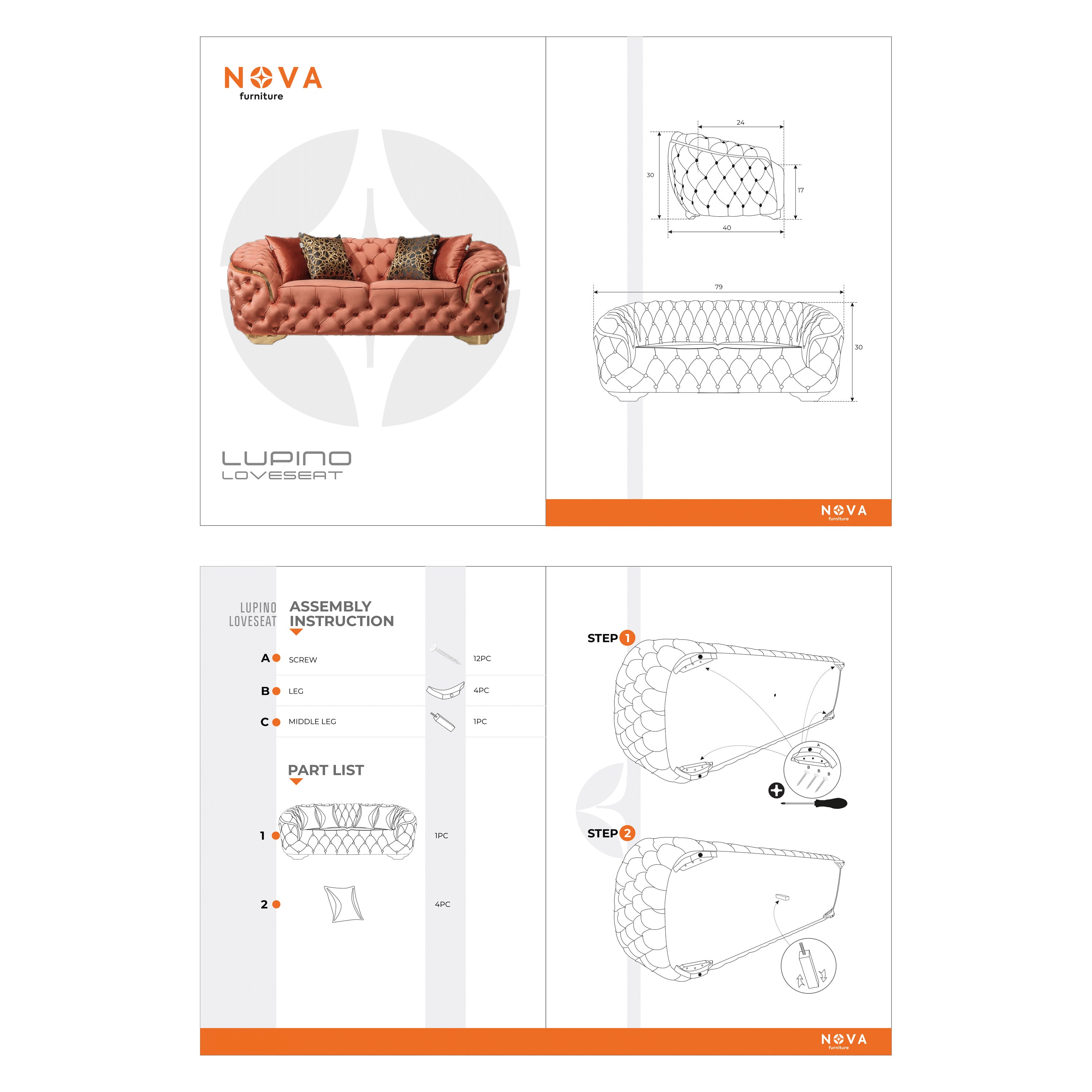 Nova - Lupino Gray Velvet Sofa 95" & Loveseat 82"