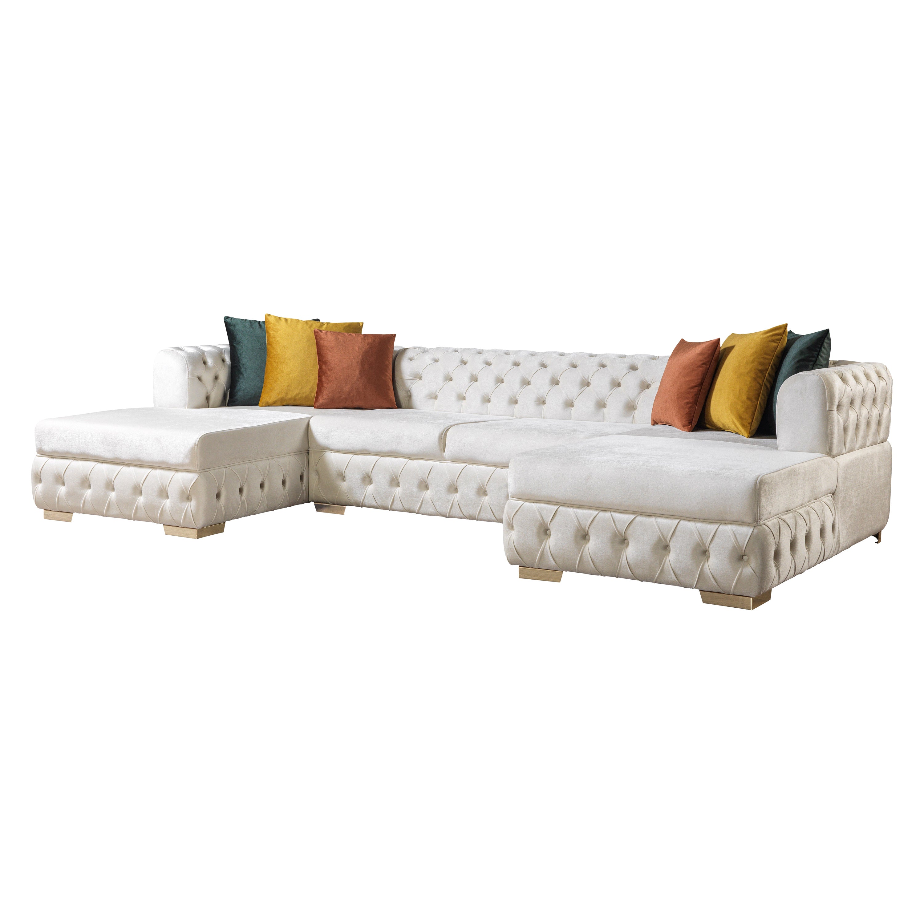 Nova - Matilda Velvet Double Chaise Sectional in Ivory