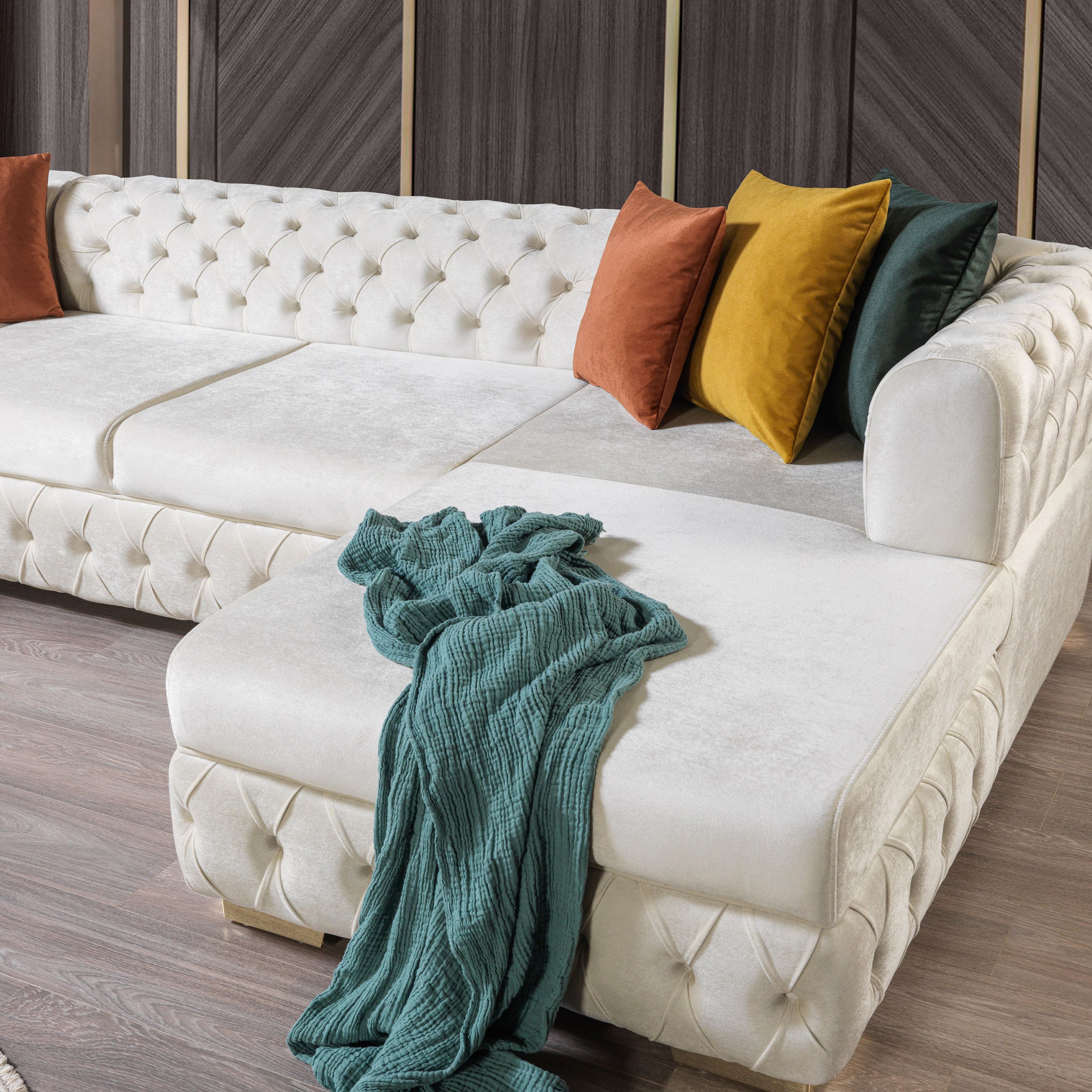 Nova - Matilda Velvet Double Chaise Sectional in Ivory