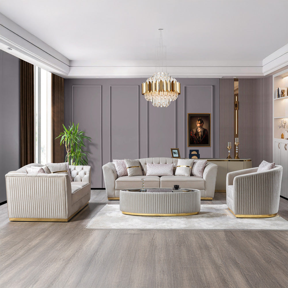 Nova - Milena Velvet Sofa & Loveseat in Ivory