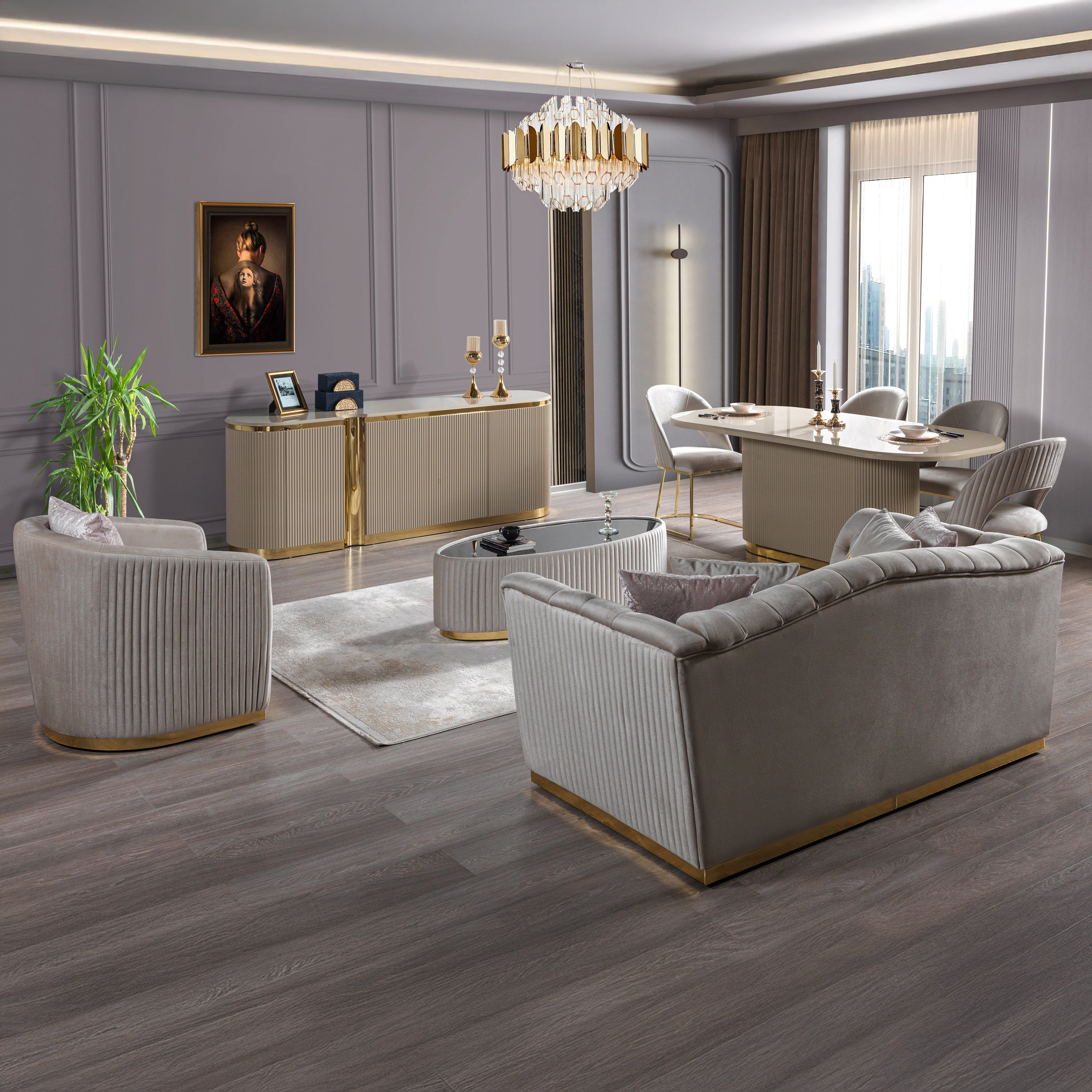 Nova - Milena Velvet Sofa & Loveseat in Ivory