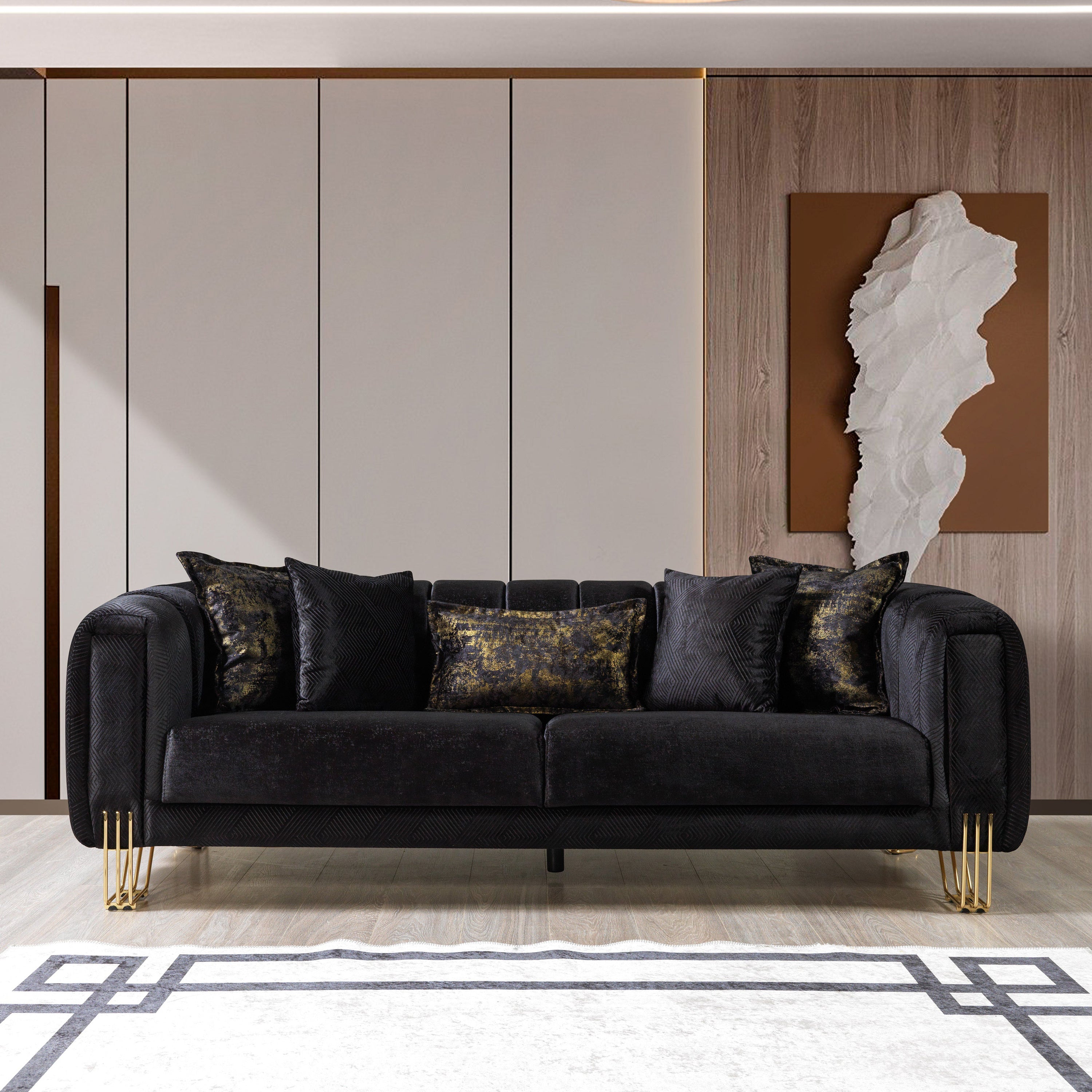 Nova - Santana Black Velvet Sofa 89" & Loveseat 69"