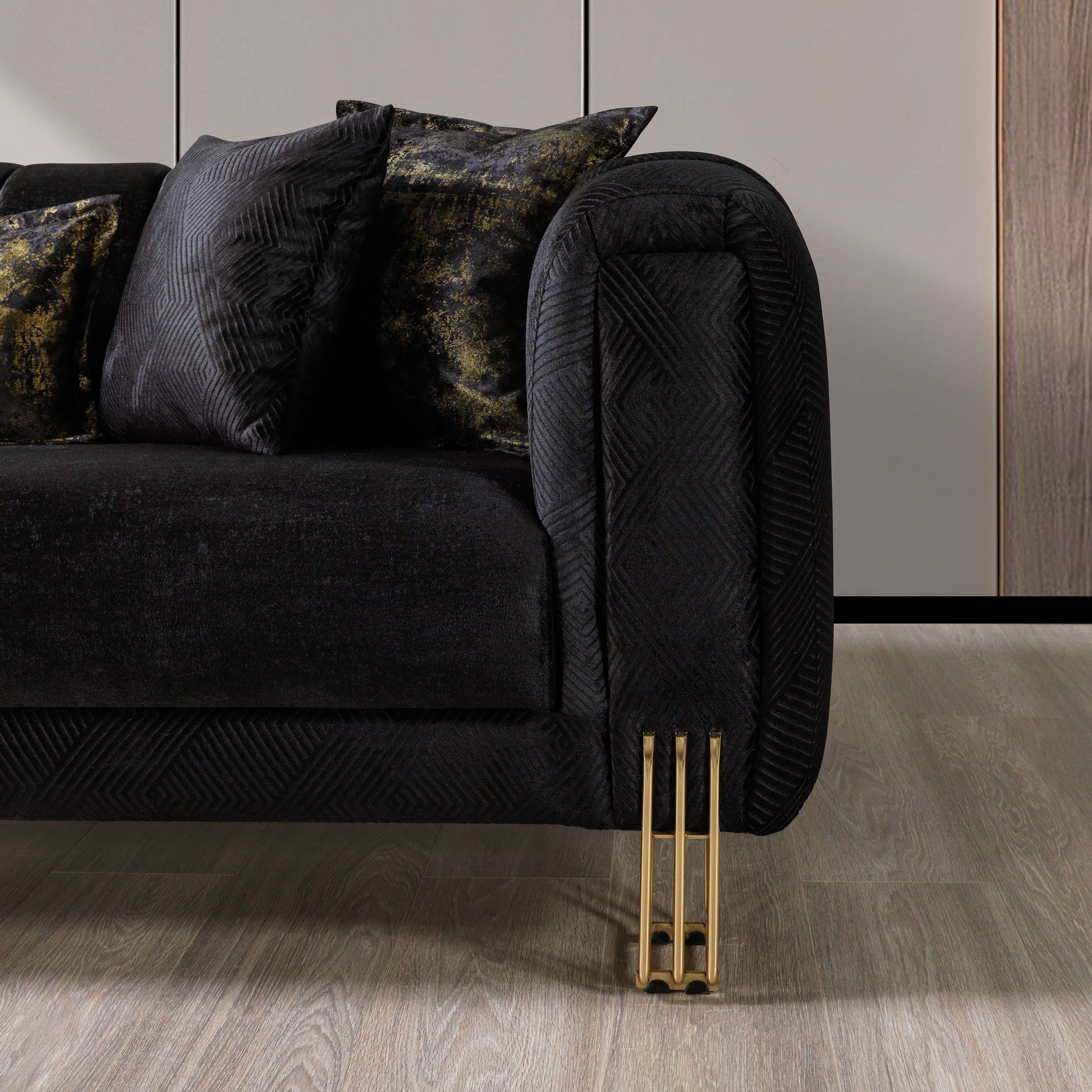 Nova - Santana Black Velvet Sofa 89" & Loveseat 69"