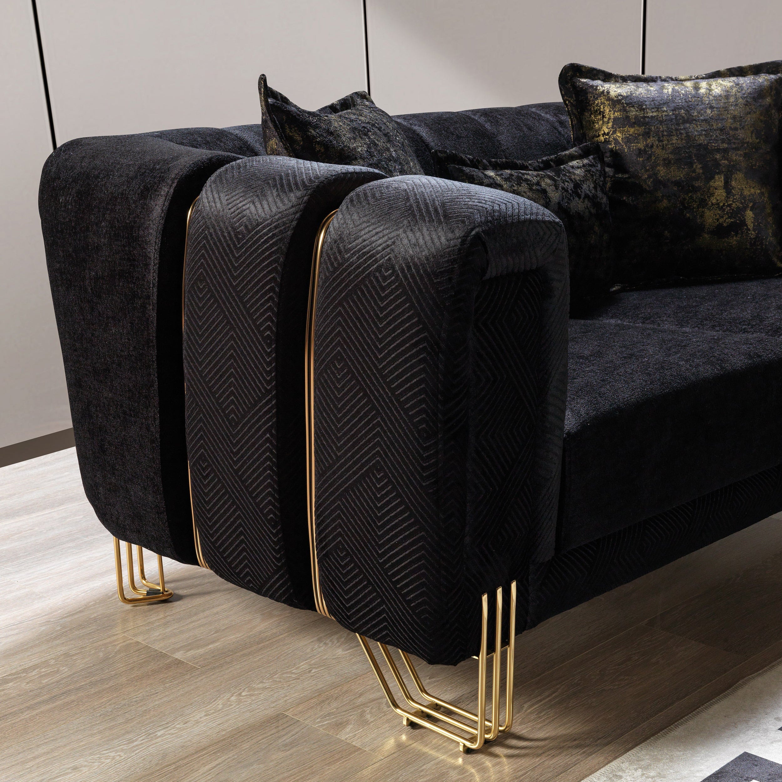 Nova - Santana Black Velvet Sofa 89" & Loveseat 69"