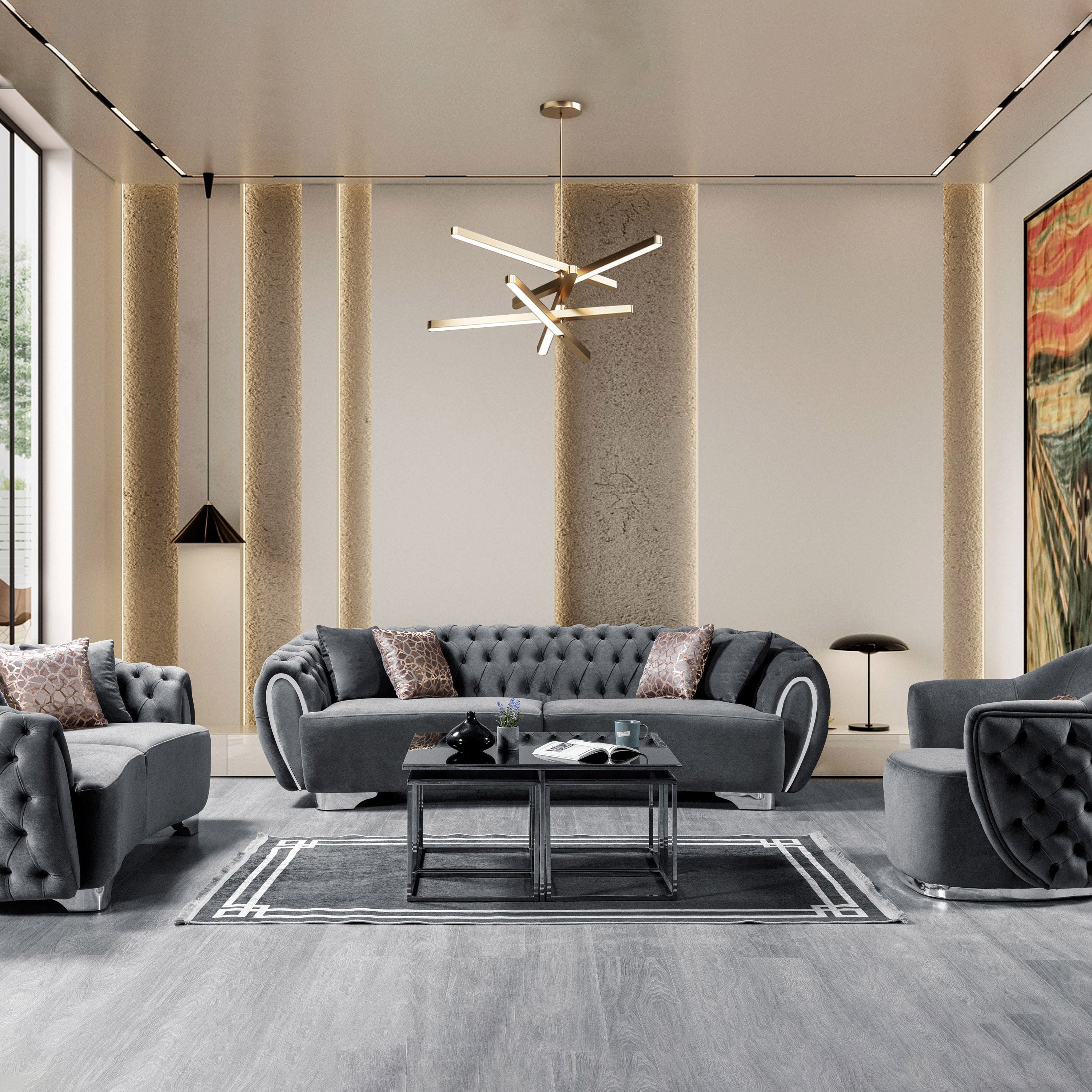 Nova - Victoria Gray Velvet Sofa 99" & Loveseat 79"