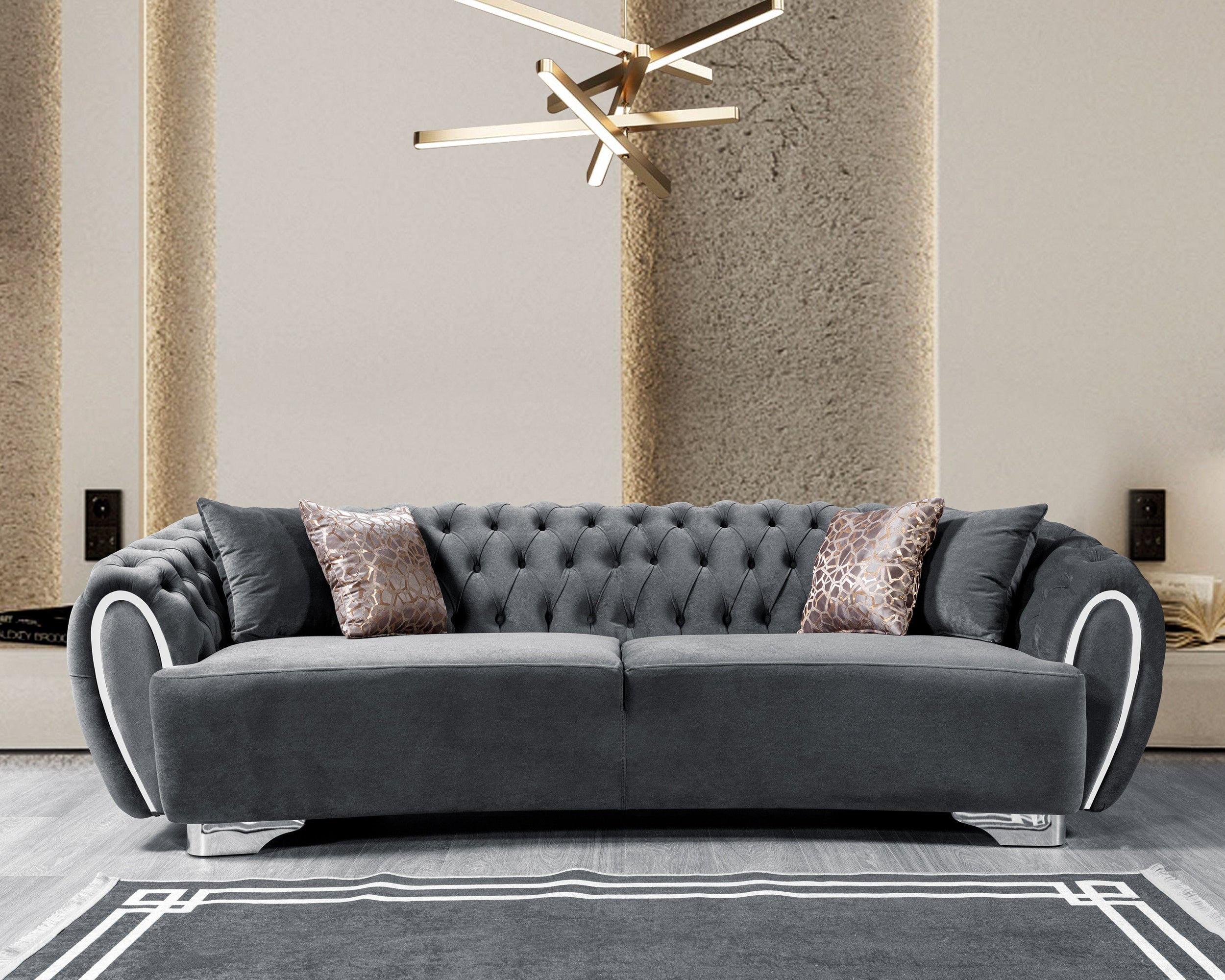Nova - Victoria Gray Velvet Sofa 99" & Loveseat 79"