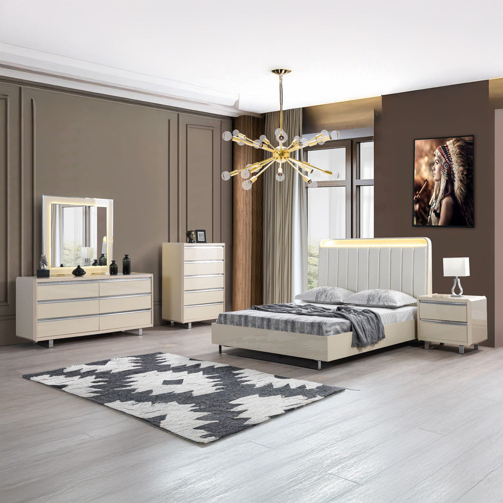 Nova - Viola Cream High Gloss Lacquer 4-Piece Queen Bedroom Set