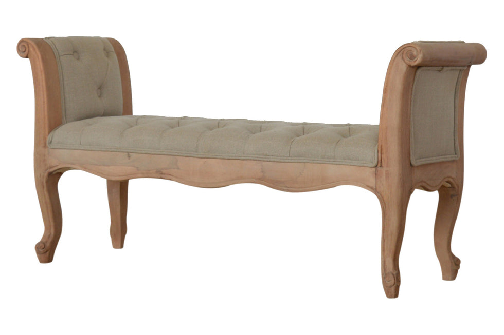 Artisan - Carved French Style Bench in Mud, Linen