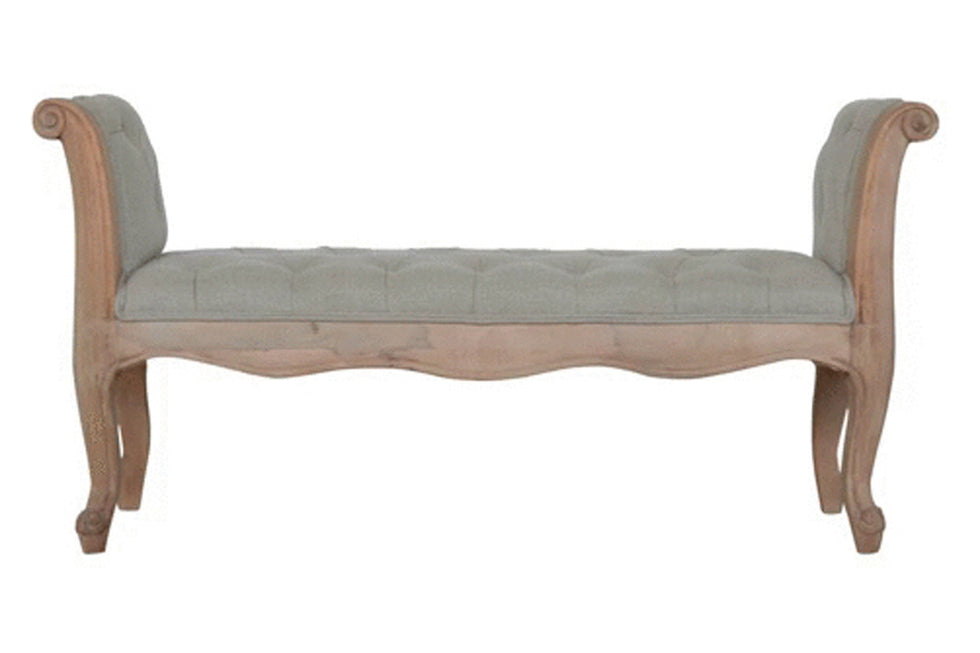Artisan - Carved French Style Bench in Mud, Linen