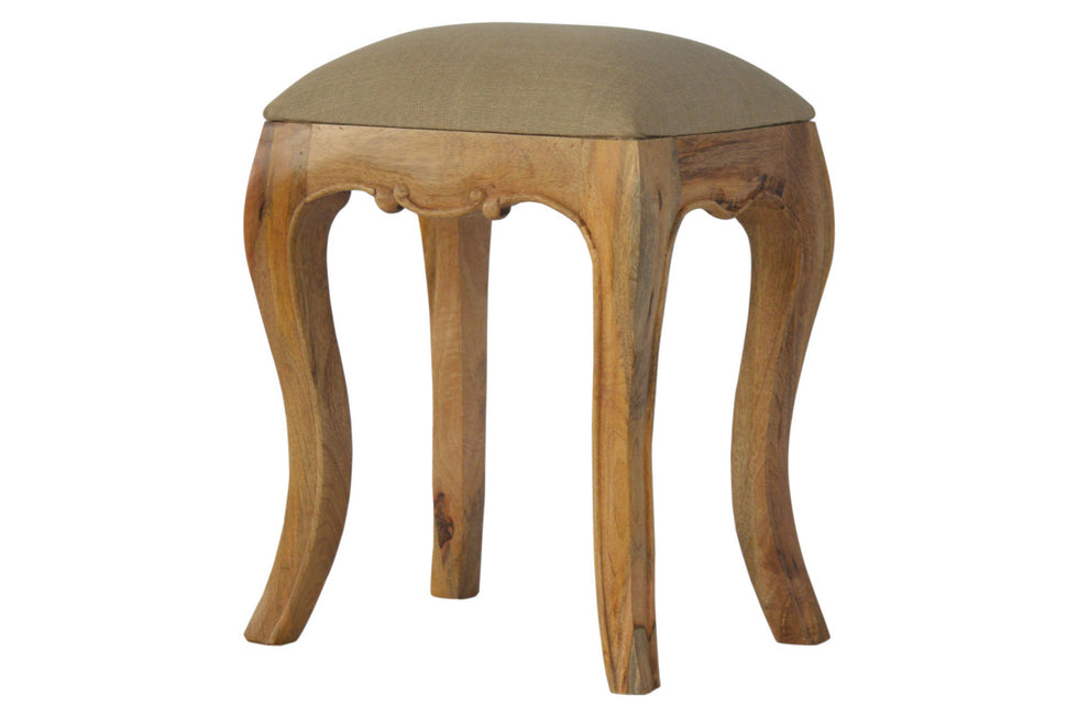 Artisan - French Style Stool with Seat Pad in Mud, Linen