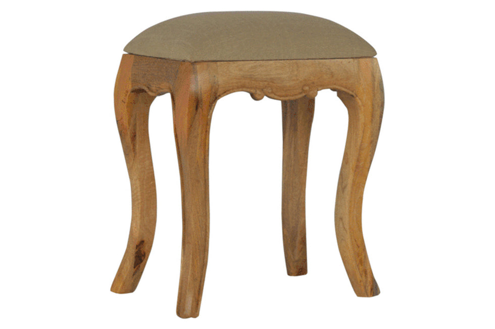 Artisan - French Style Stool with Seat Pad in Mud, Linen
