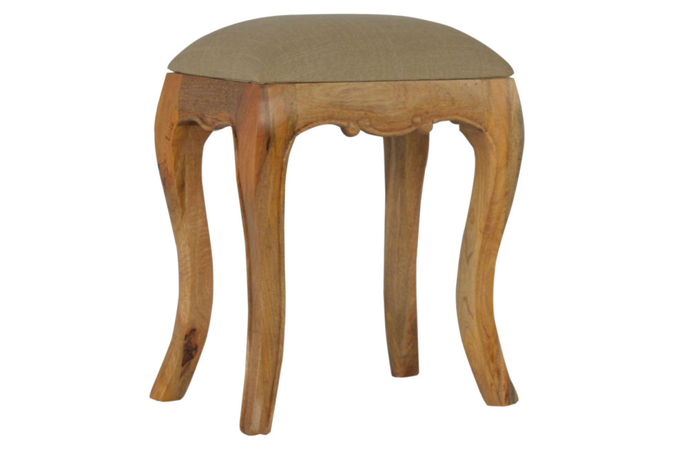Artisan - French Style Stool with Seat Pad in Mud, Linen