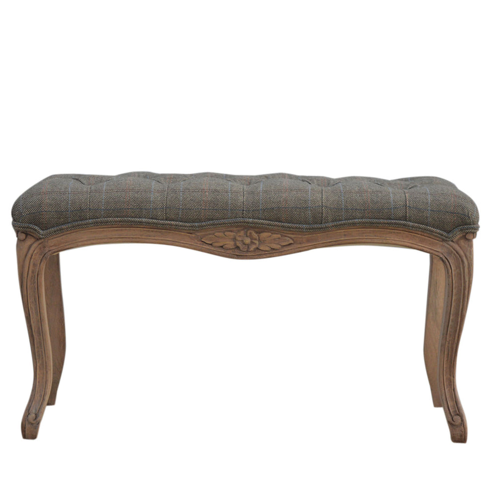 Artisan - Multi Carved Bedroom Bench in Sun Bleached, Tweed