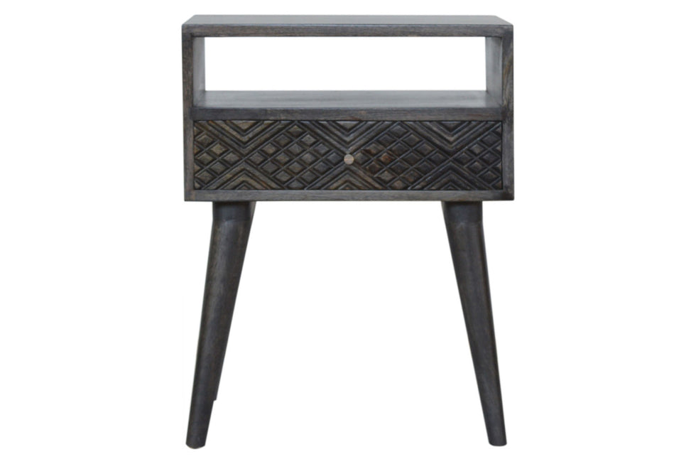 Artisan - Carved Drawer Bedside in Ash Black