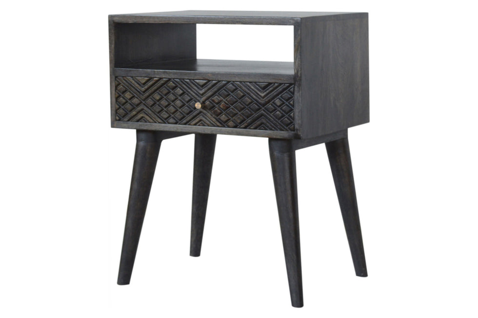 Artisan - Carved Drawer Bedside in Ash Black