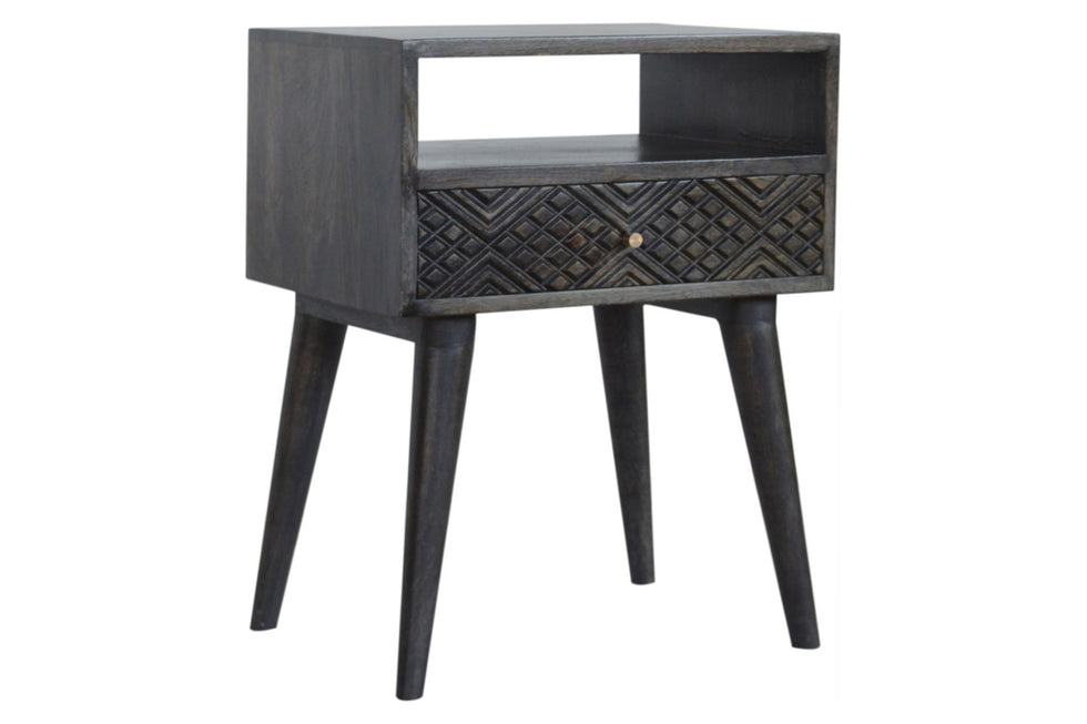 Artisan - Carved Drawer Bedside in Ash Black