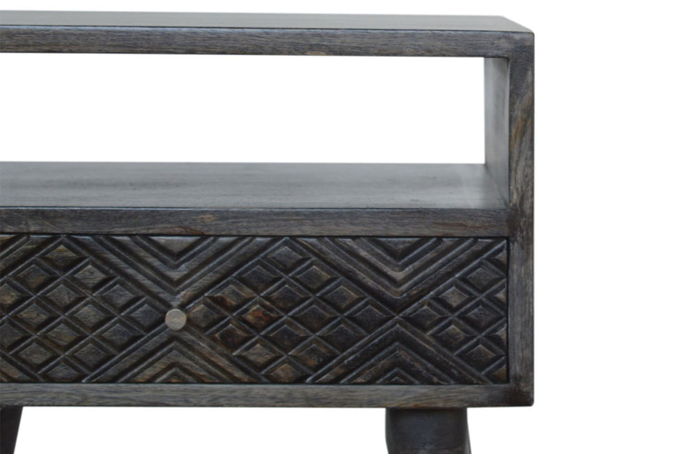 Artisan - Carved Drawer Bedside in Ash Black
