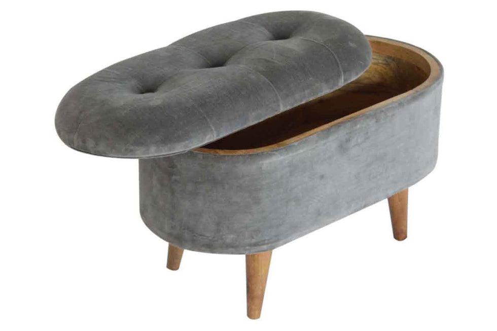 Artisan - Velvet Storage Footstool in Oblong Gray
