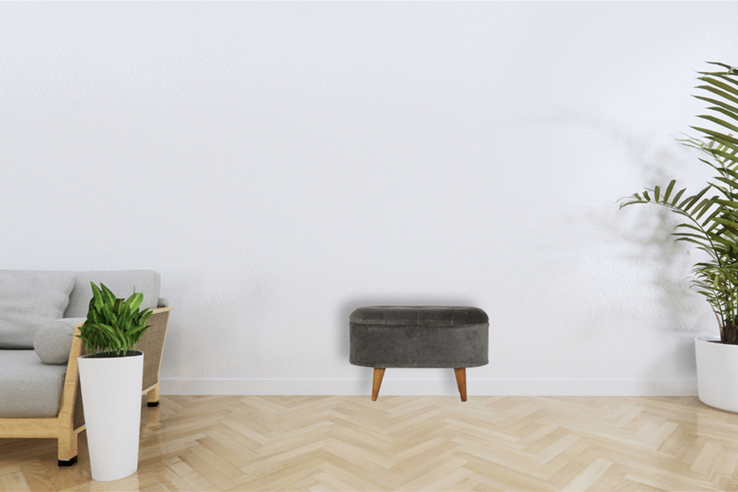Artisan - Velvet Storage Footstool in Oblong Gray