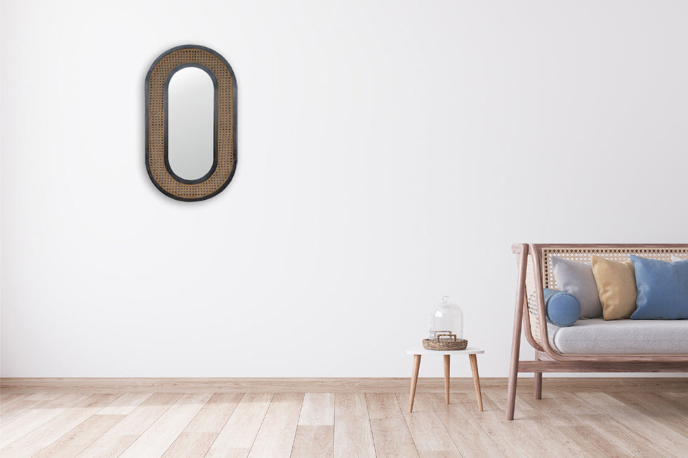 Artisan - Carbon Mirror in Black, Rattan