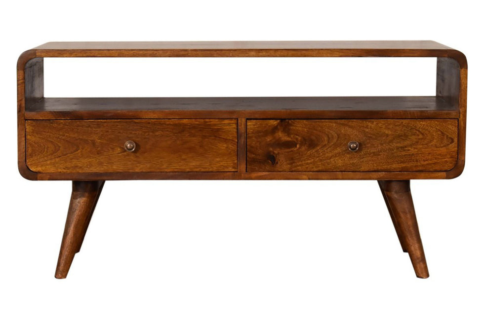 Artisan - Curved Media Unit with Cable Access in Chestnut