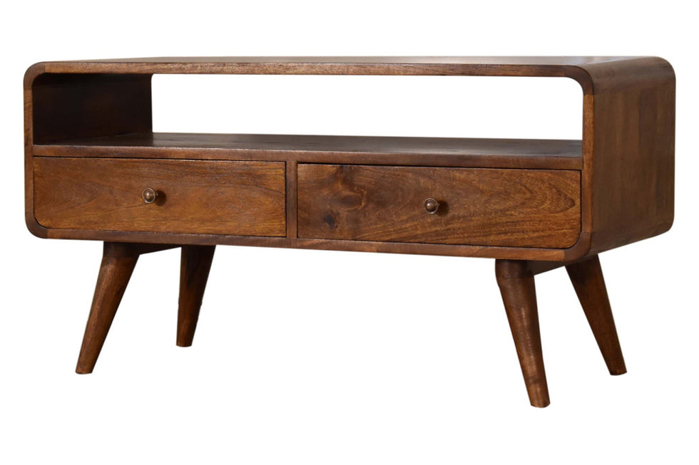Artisan - Curved Media Unit with Cable Access in Chestnut