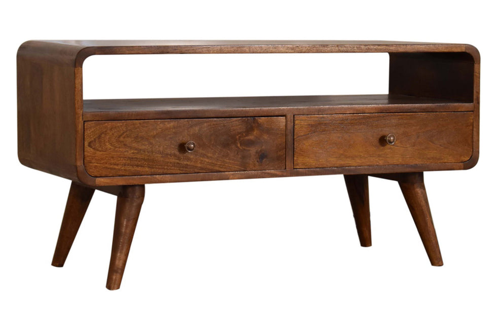 Artisan - Curved Media Unit with Cable Access in Chestnut