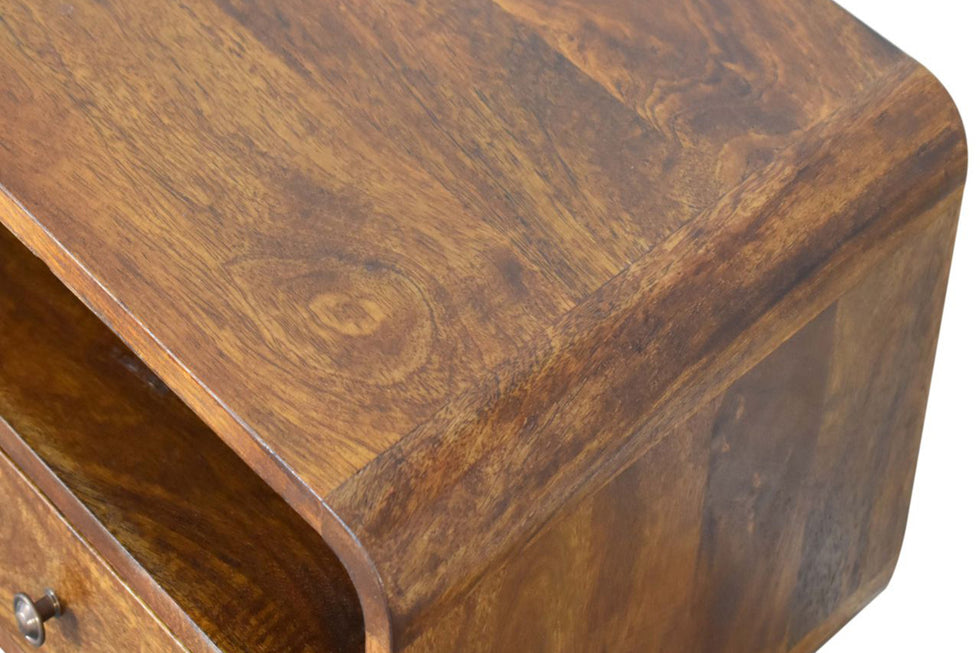 Artisan - Curved Media Unit with Cable Access in Chestnut
