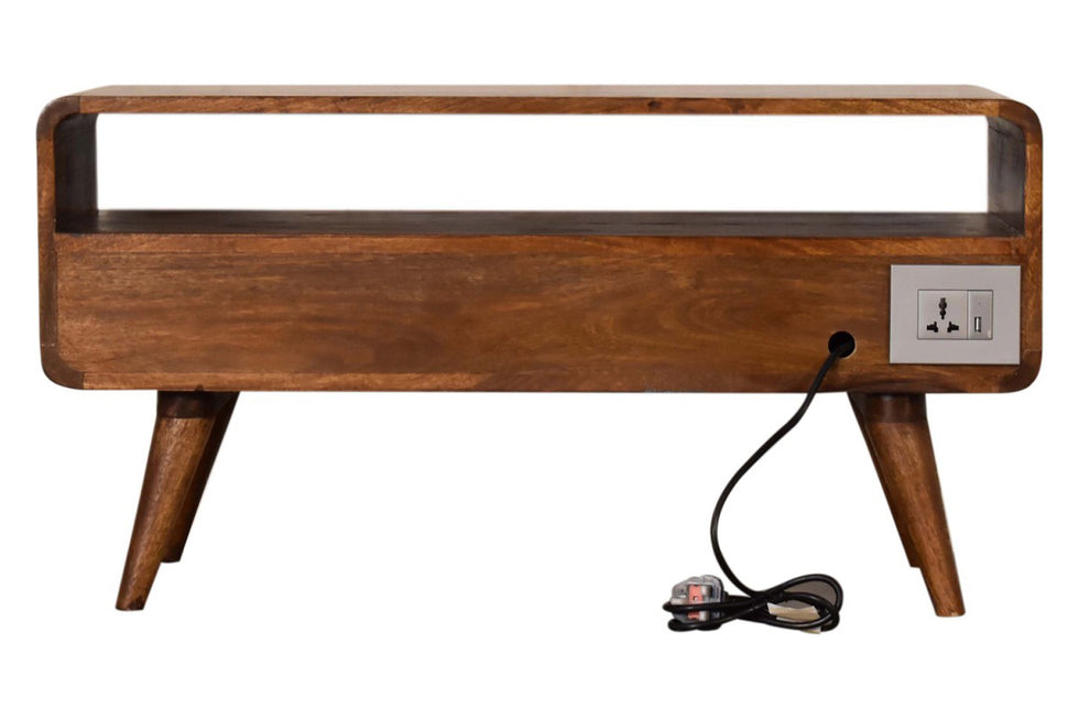 Artisan - Curved Media Unit with Cable Access in Chestnut