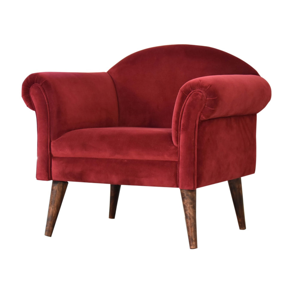 Artisan - Nordic Style Armchair in Wine, Velvet